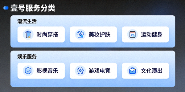 壹号官网服务分类页面截图 - 展示各类潮流生活与娱乐服务